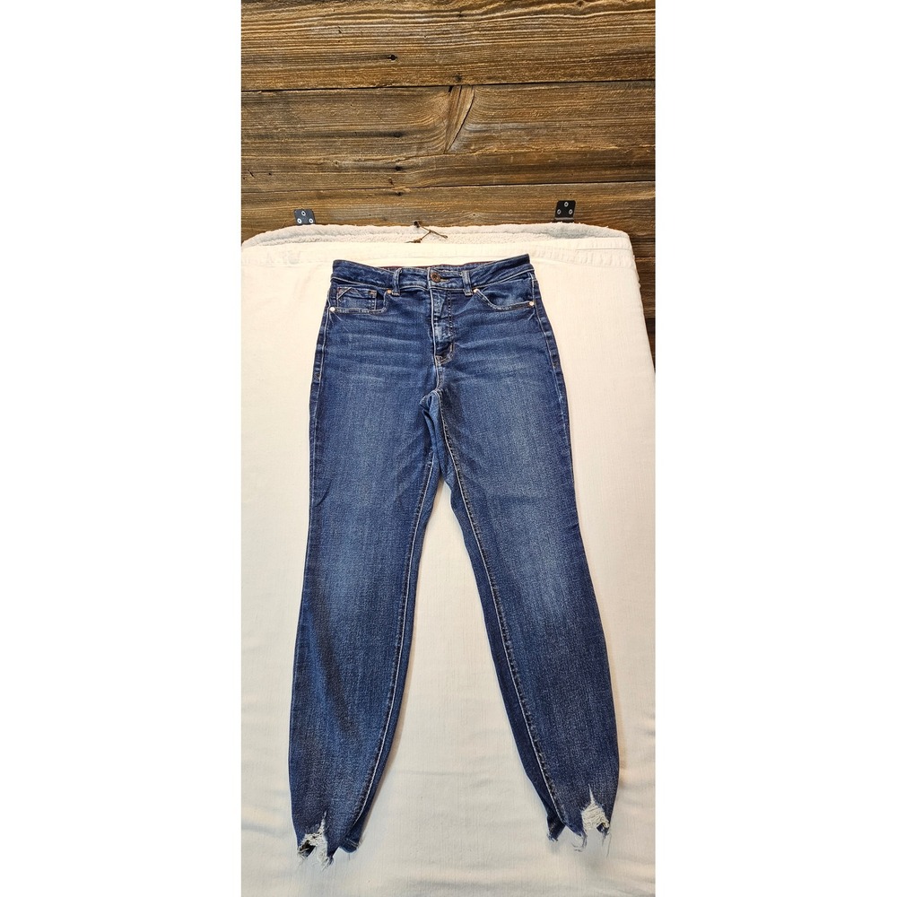 Maurices High Rise Super Skinny Jeans 12 Short Dark Wash Frayed Tulip Hem